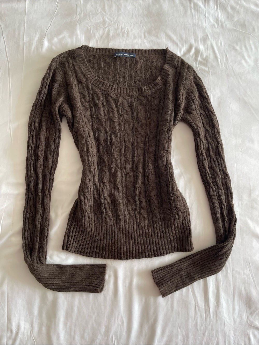 Brandy Melville Chocolate Brown Cable Scoop Neck Sweater